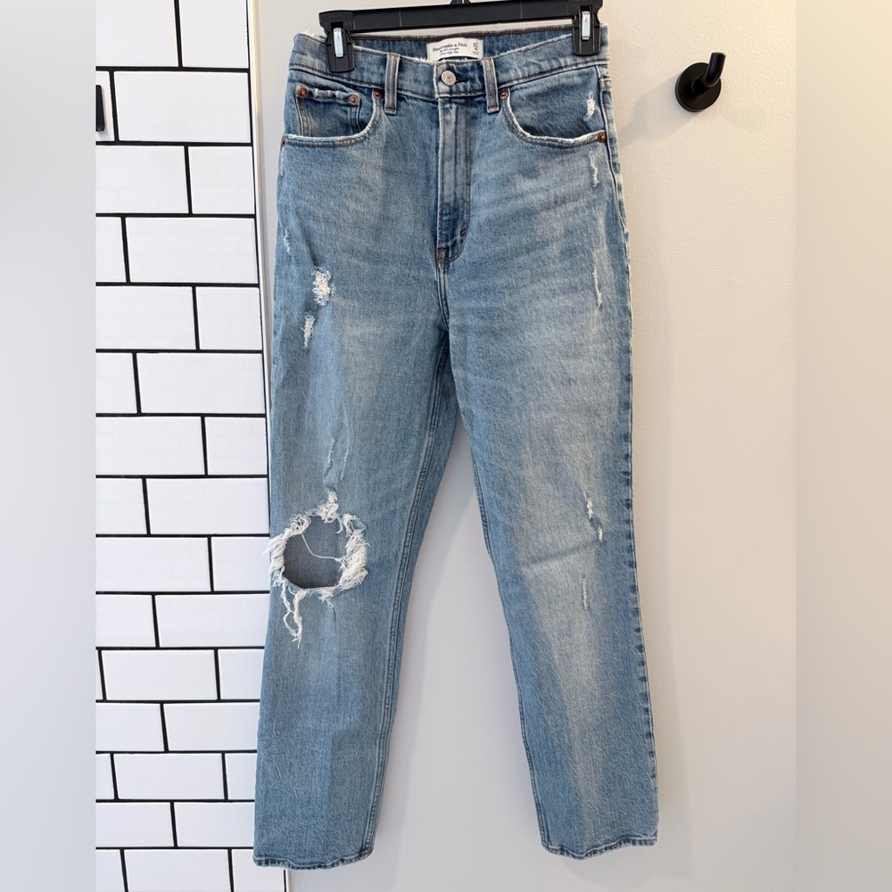 Abercrombie & Fitch Light Blue Distressed Straight Leg Jeans
